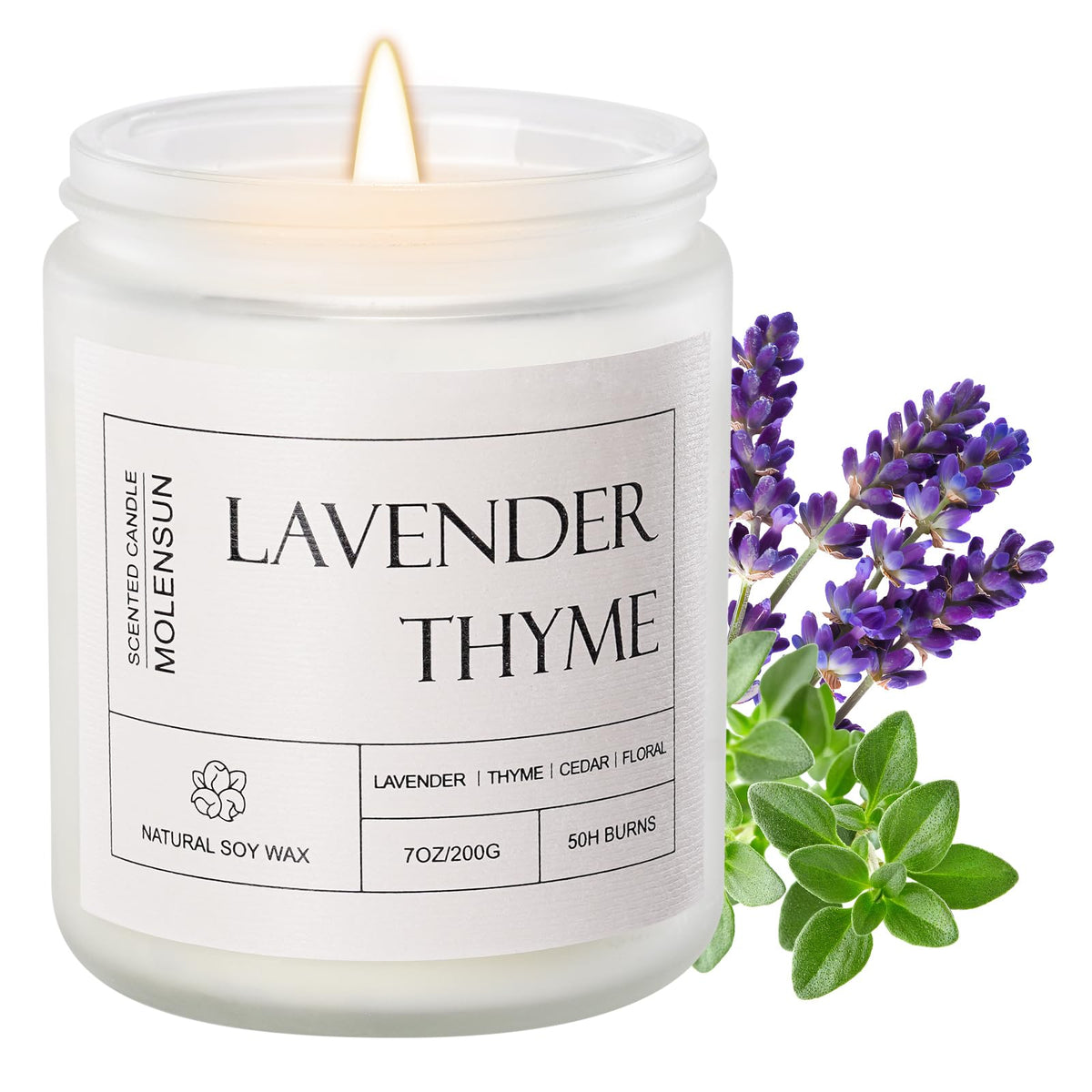 Scented Candles for Home Lavender Thyme Scented Candle Aromatherapy Jar Candle 7 oz 50 Hour Long Lasting Canles Soy Wax Candle Gift for Women