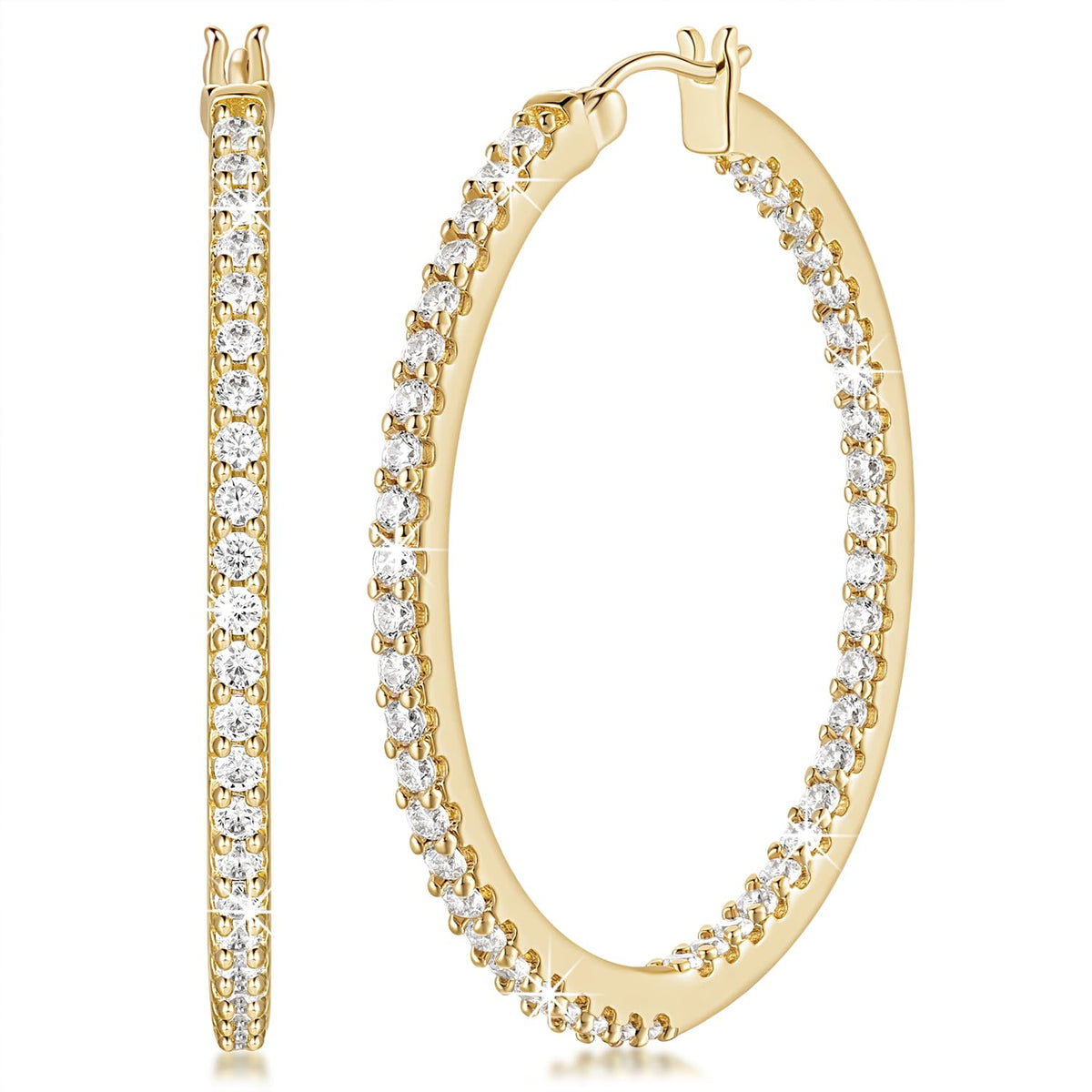 NICRET Hoops 14K Gold Hoop Earrings for Women Dual CZ Hoop Earrings for Women 42mm Big Hoop Earrings Gold Jewelry Gifts