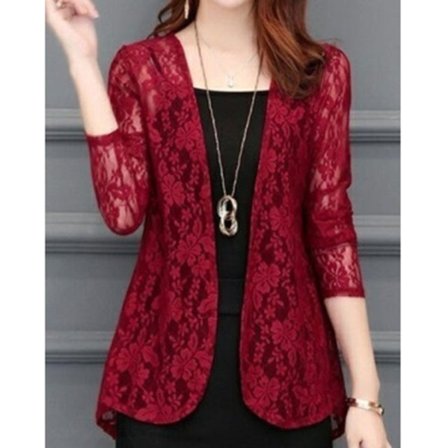 Women’s Summer Hollow Cardigan Blouse with Long Sleeves