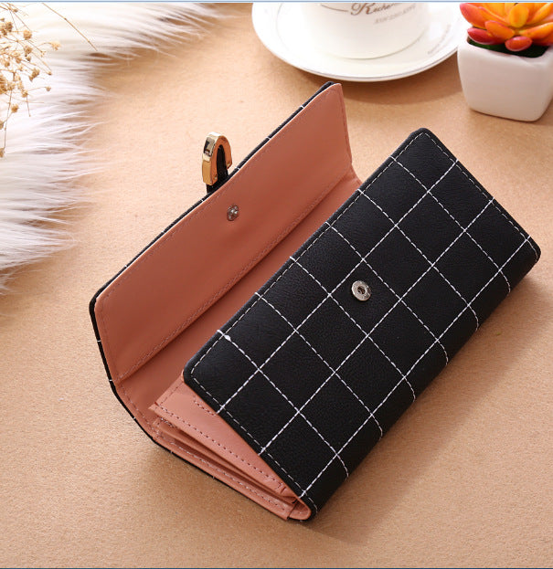 Korean Style Long Wallet with Matte Diamond Pattern