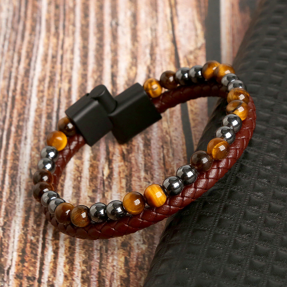 Men's Handmade Tiger Eye Natural Stone Bracelet