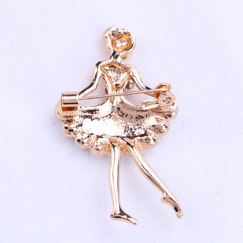 Fashion Alloy Dancing Girl Rhinestone Brooch Pin