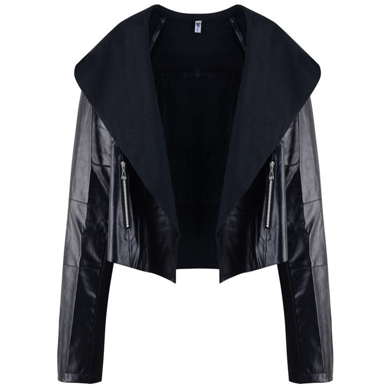 Plus Size Women’s Lapel Leather Jacket (In Stock)