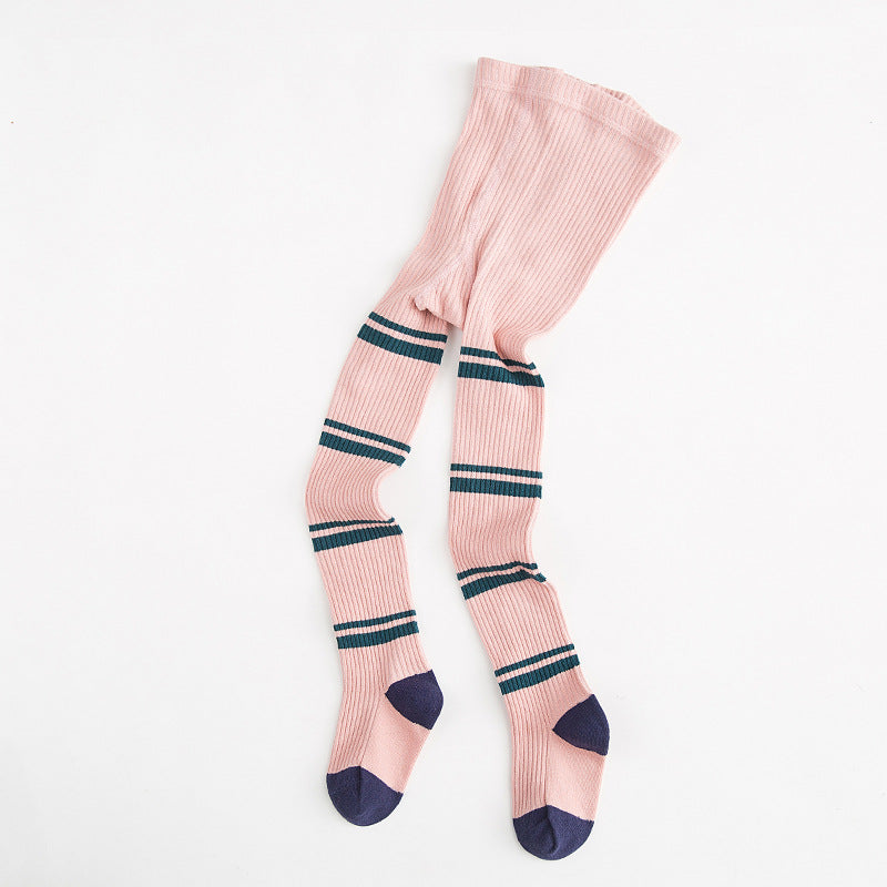 Striped Color Block Cotton Tights for Girls