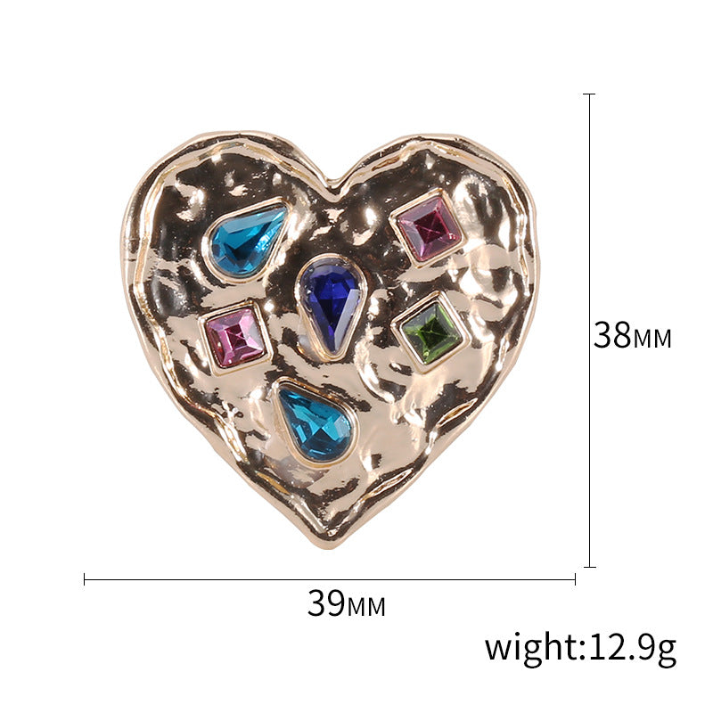 Fashion Vintage Heart Brooch with Rhinestone Pin