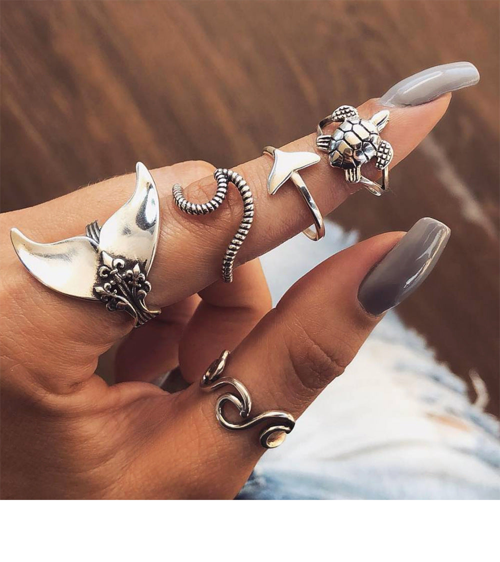 Bohemian Style Jewelry Set with Geometric Rings (5 Pieces)