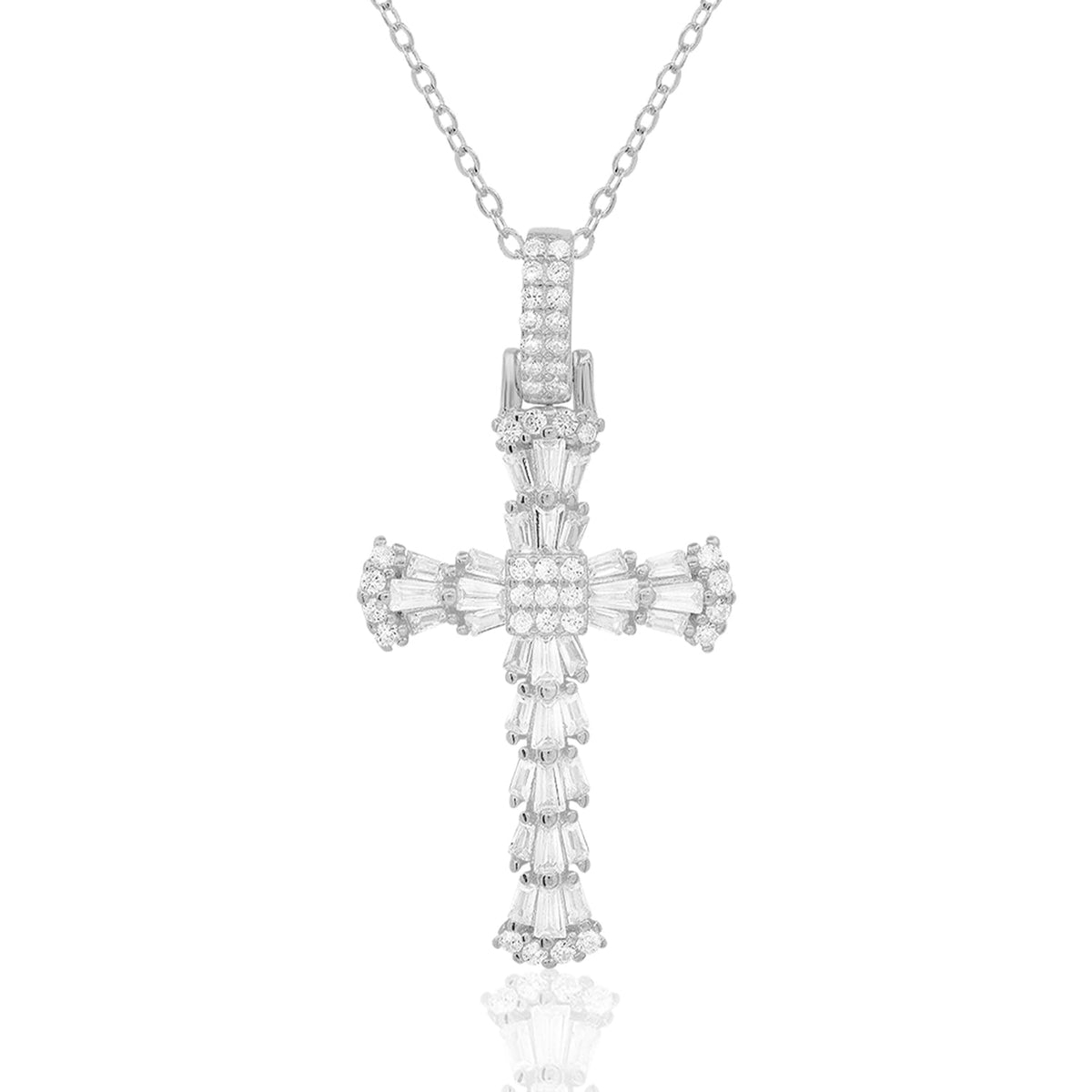 Queen Jewels 925 Sterling Silver Necklace | 14k Gold Cross Necklaces for Women | Silver Jewelry Crucifix Necklace Women | Dainty Gold Necklace Gold Jewelry for Women | 18" Silver Cross Pendant