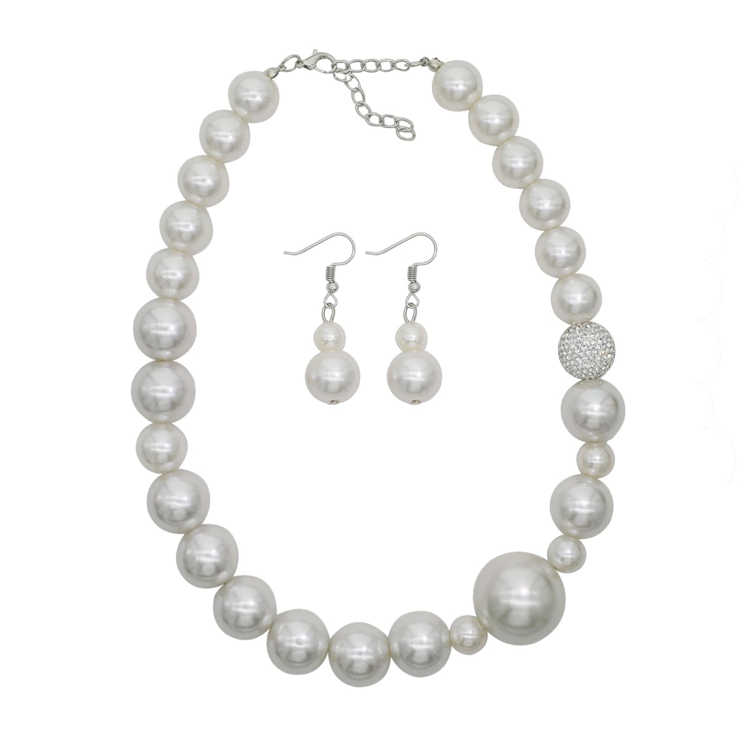 Chunky Pearl Necklace for Women Large Pearl Statement Necklace Trending Choker Pearl Costume Necklace Boho Pearl Jewelry Set (White big pearls)