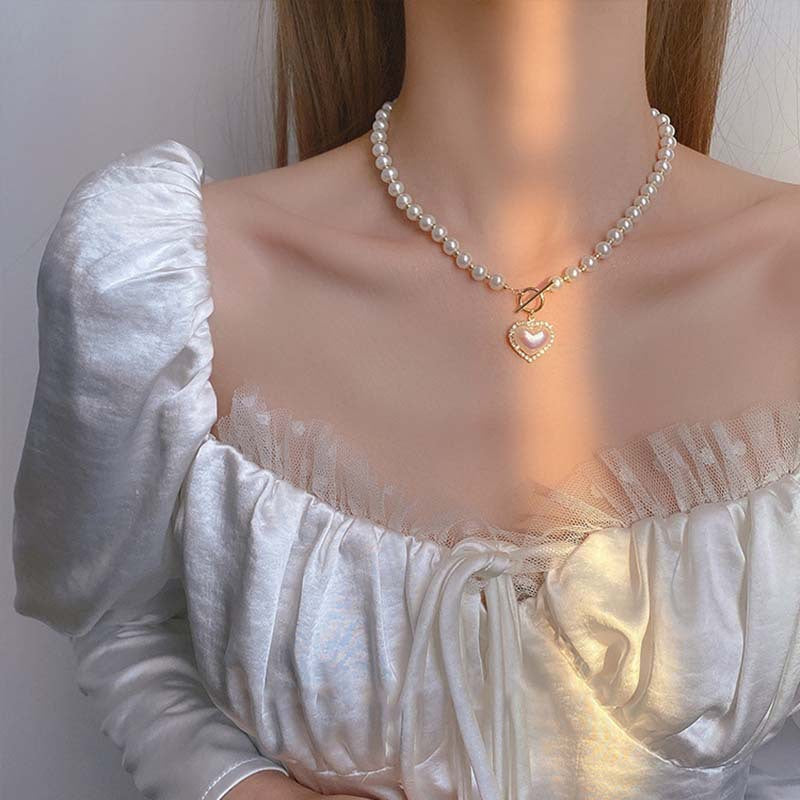 Korean and Japanese Heart Pearl Necklace for Women
