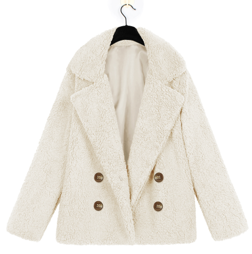 Women’s Plush Pocketed Coat with Lapel Design