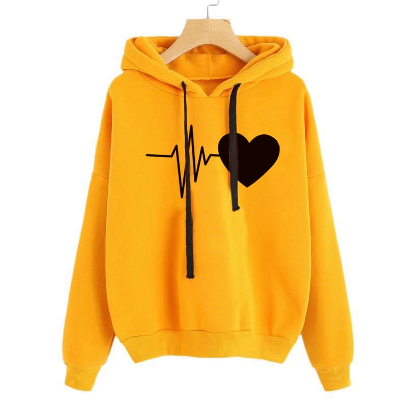 Heart Print Women’s Long Sleeve Streetwear Hoodie