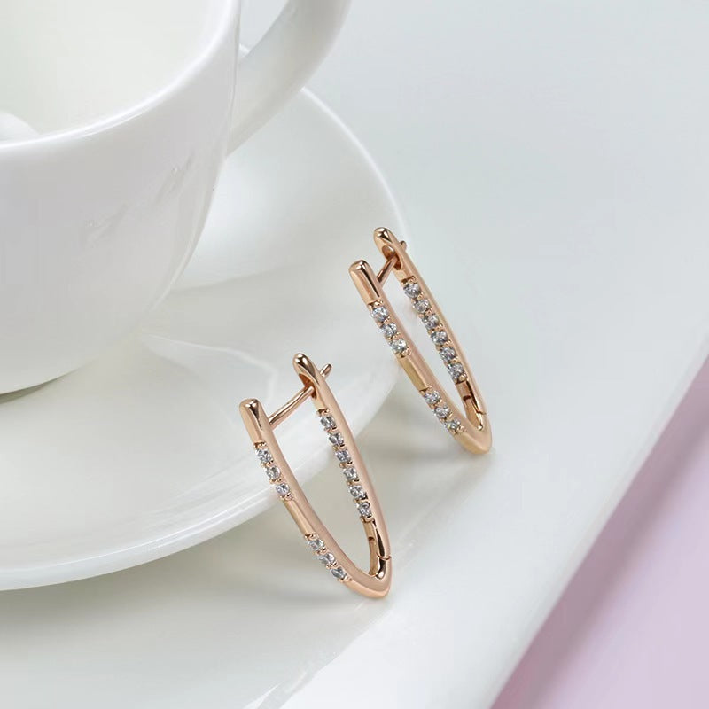 Minimalist V-Shape Gold-Plated Zircon Earrings for Women