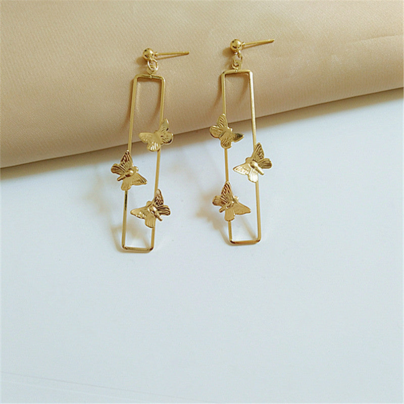 S925 Silver Geometric Rectangle Butterfly Earrings