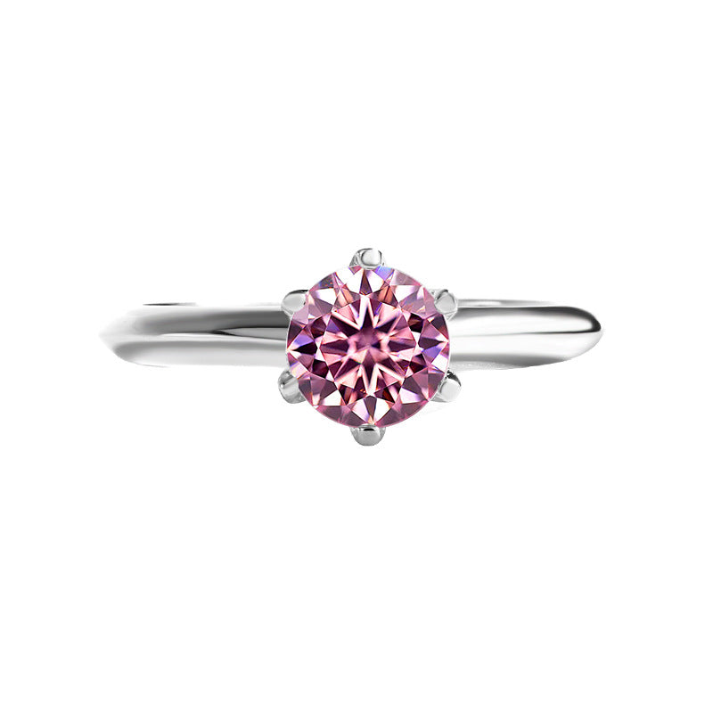 S925 Silver Ring with Six-Claw Moissanite Crown