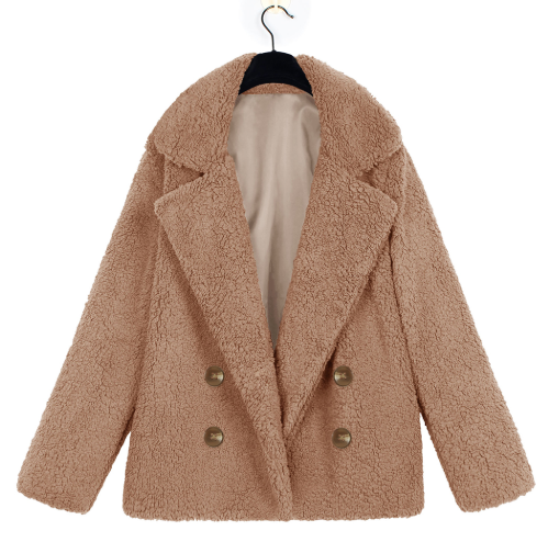 Women’s Plush Pocketed Coat with Lapel Design