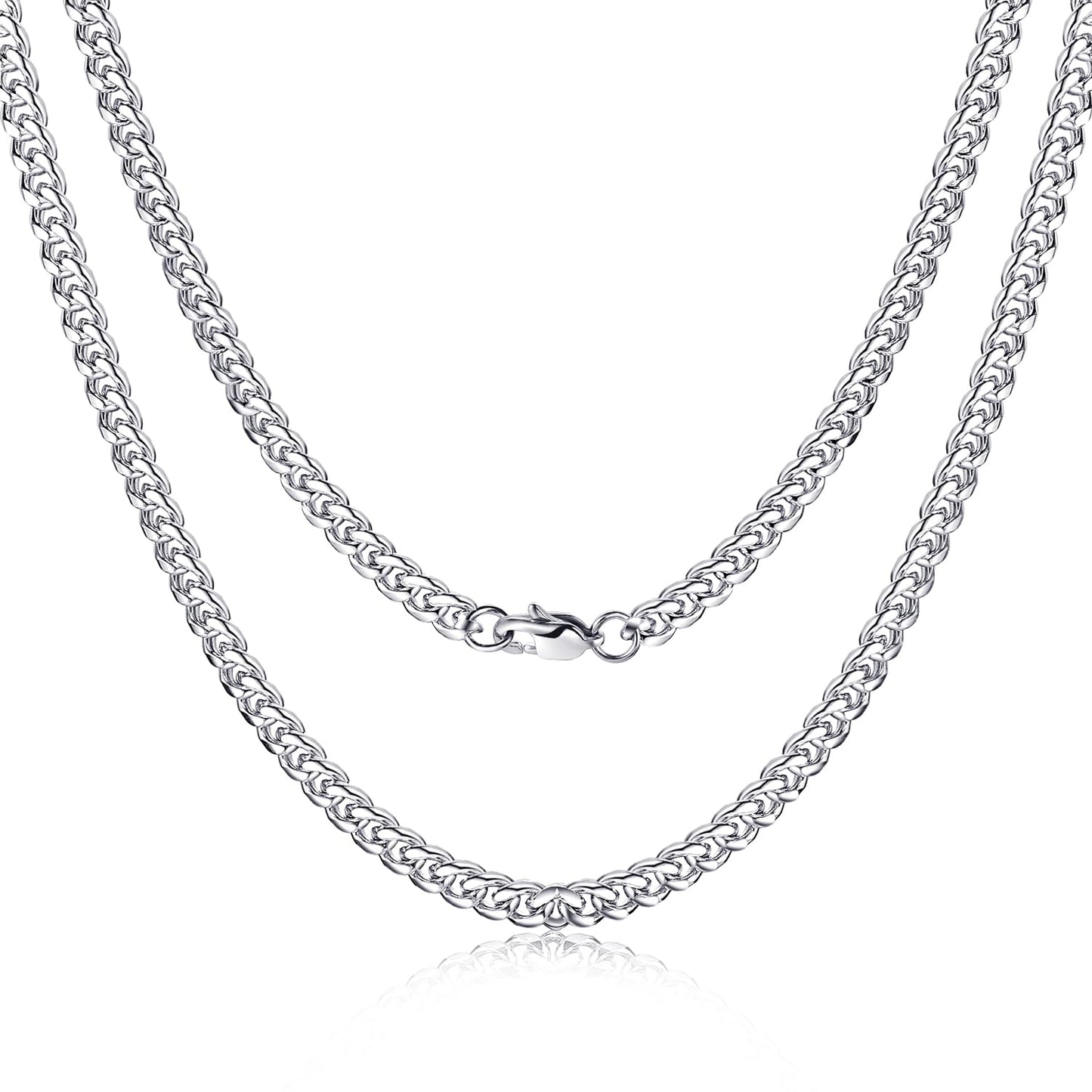 ENVYOU Silver Chain for Men Women Cuban Link Necklace 3.5mm/5mm Stainless Steel Mens Chains Necklaces Thick Long Jewelry Choker Neck Gift 18/20/22/24/26 Inch (5mm-316L Stainless Steel 26 inches)