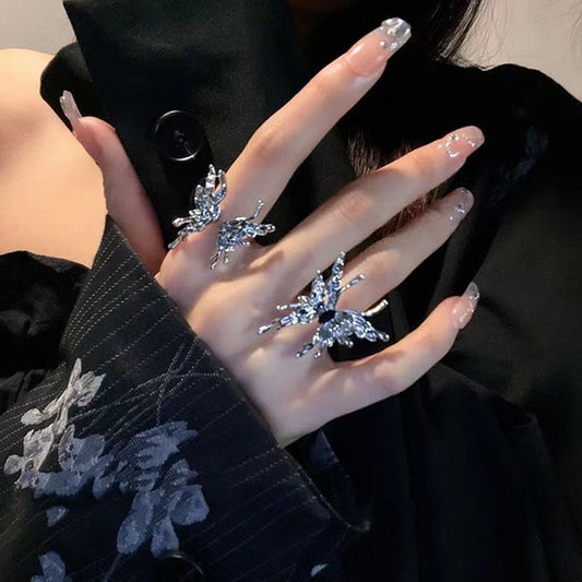 Butterfly Opening Black Zircon Ring for Women’s Party