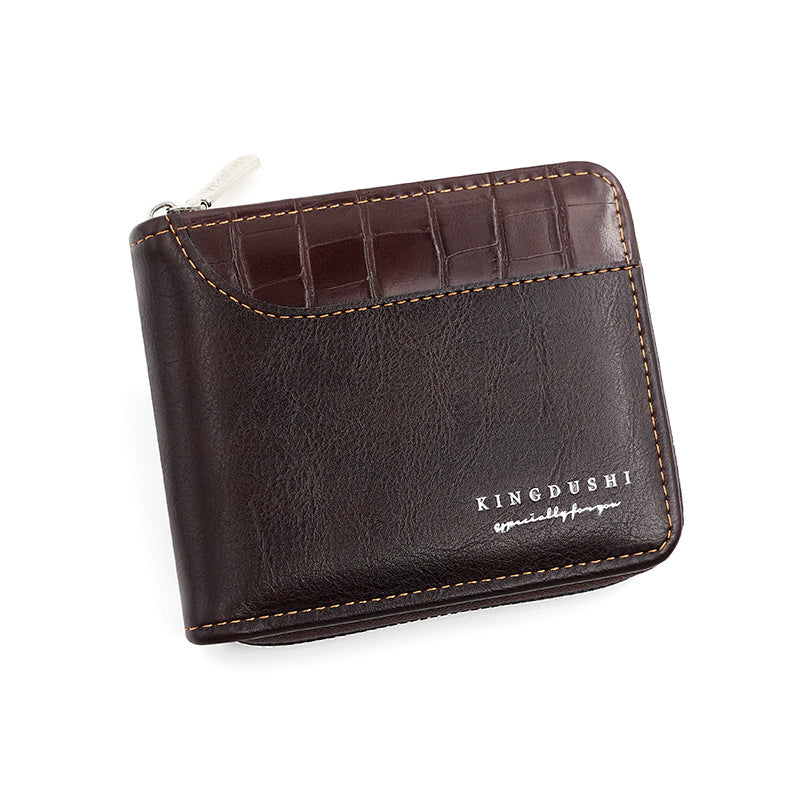 Men's Business Zipper Wallet with Stone Texture Design