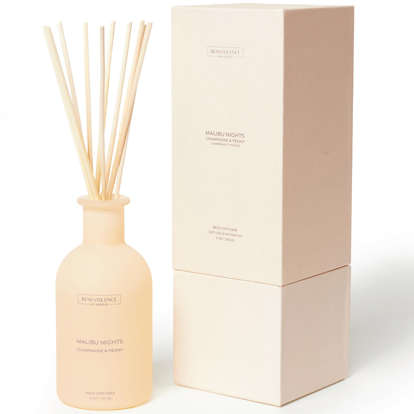 Benevolence LA Reed Diffusers for Home - Champagne & Peony | Luxurious Home & Bathroom Decor | Long-Lasting Scent Diffuser for Home - Malibu Sands Collection
