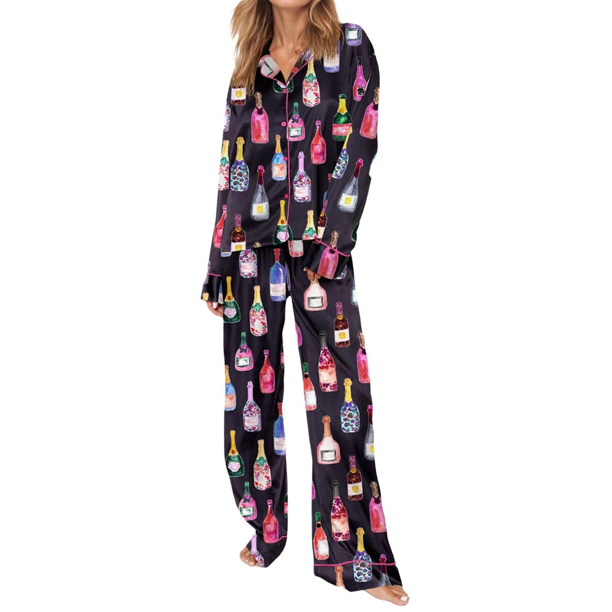 Women Clothing on Winter pjs for Women Set Womens Silk pjs New Years eve Pajamas Pink Halloween Pajamas Women Womens Christmas Pajama Sets Pijamas de Navidad Mujer Silk
