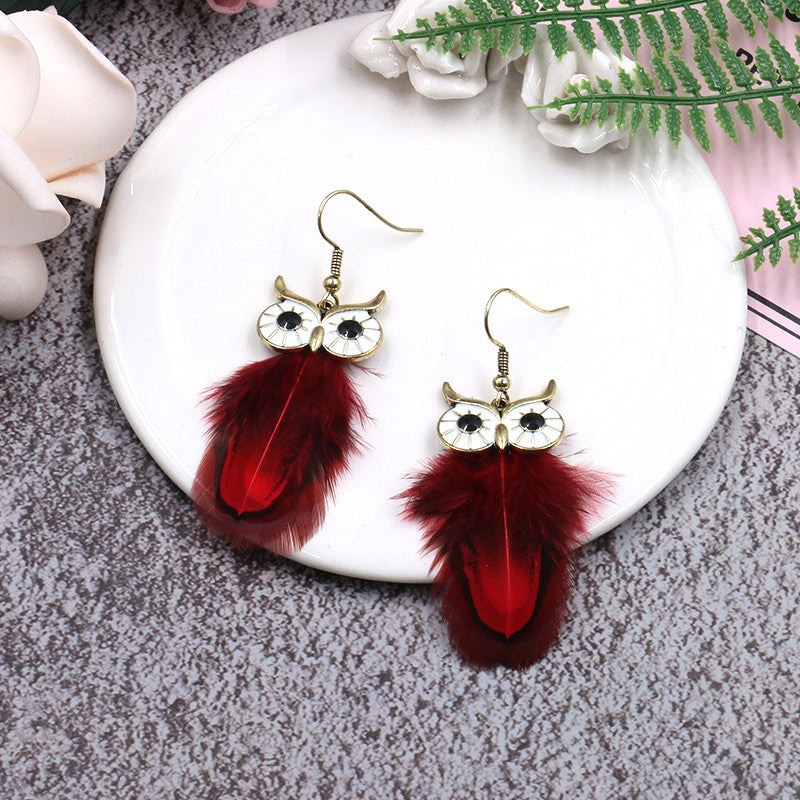 Owl Feather Earrings (Set of Owl Earrings)