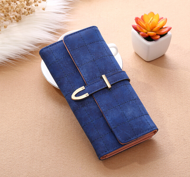 Korean Style Long Wallet with Matte Diamond Pattern