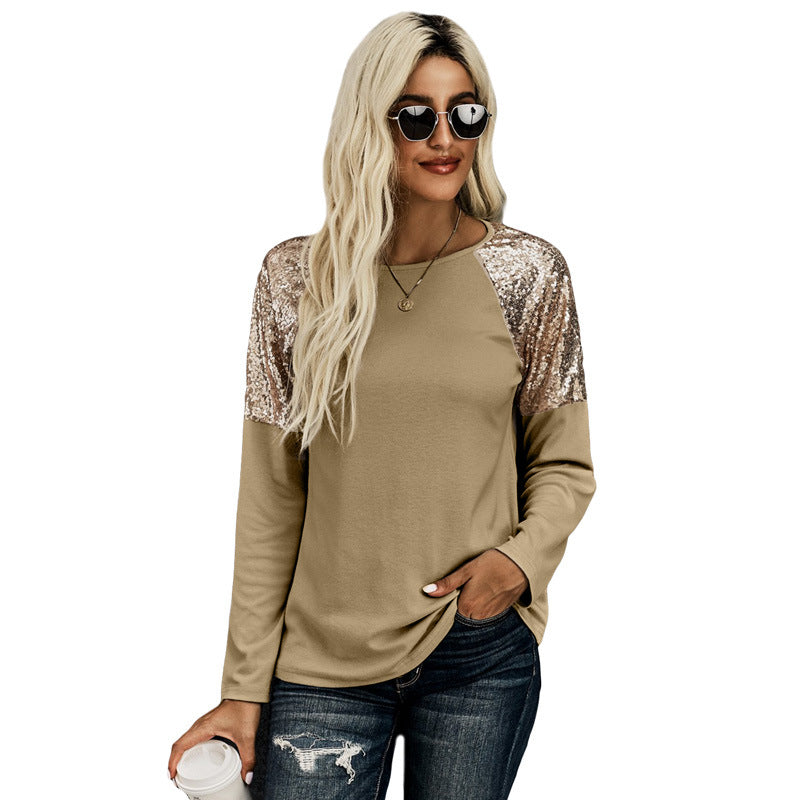 Women’s Casual Round Neck Sequined Pullover Sweater