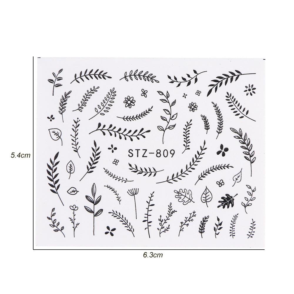 Nail Art Water Transfer Stickers - Black Floral & Stars
