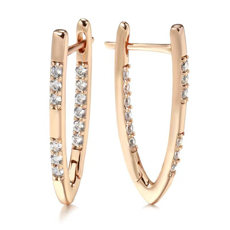 Minimalist V-Shape Gold-Plated Zircon Earrings for Women