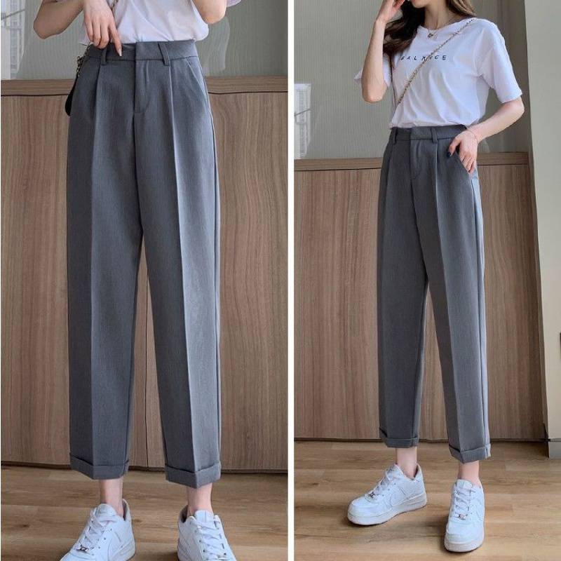 High-Waisted Gray Suit Trousers for Women (Autumn Style)
