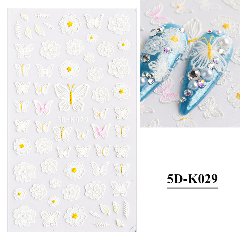 3D Hollow White Bridal Lace Butterfly Nail Stickers