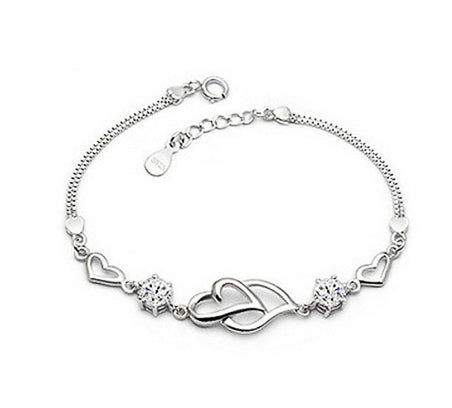 Double Heart Diamond Bracelet - Korean Fashion Jewelry