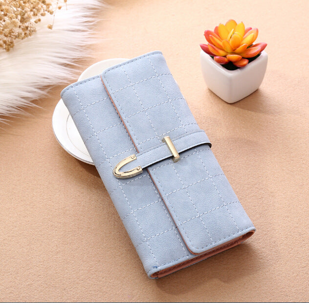 Korean Style Long Wallet with Matte Diamond Pattern