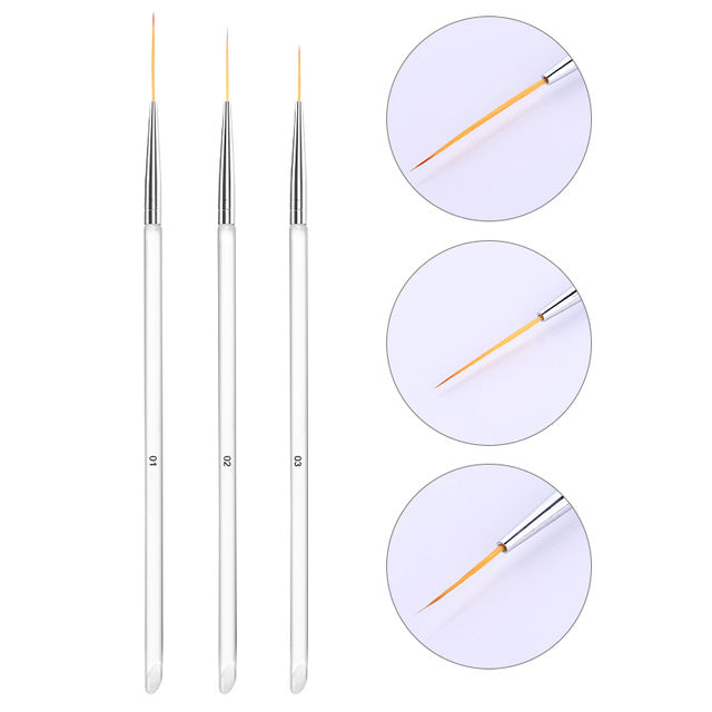 3Pcs UV Gel Nail Liner and Brush Set