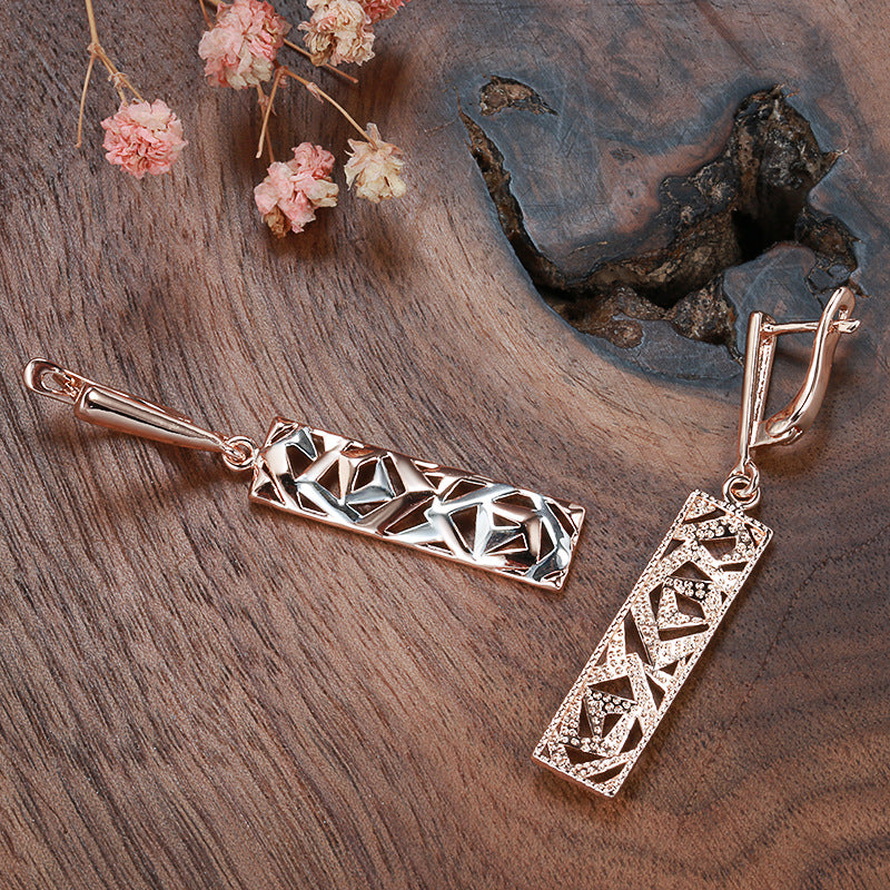 Trendy Copper-Plated Gold Earrings with Dual-Color Design
