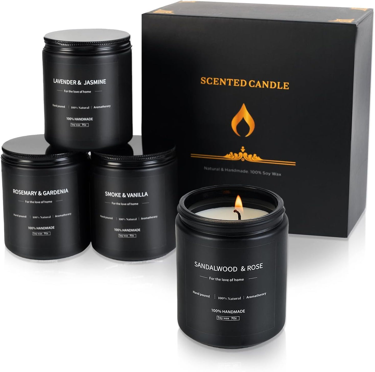 4 Pack Scented Candles for Men - Candles for Home Scented Soy Candles Scented Candles Set Men Candle Set Lavender/Rosemary & Gardenia/Sandalwood & Rose/Vanilla