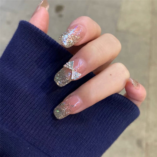 Bowknot White Diamond Nail Patch with Finished Design