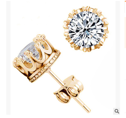 Korean Crown Stud Earrings Diamond Studded Wholesale Alloy Jewelry Zircon Earrings Women Allergy Silver Stud Earrings