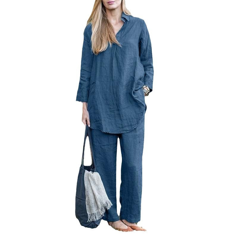 2023 Elegant Casual Loose Shirt and Wide Leg Pants Set