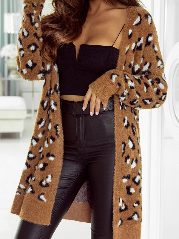 Women's Long Leopard Print Cardigan for Autumn/Winter