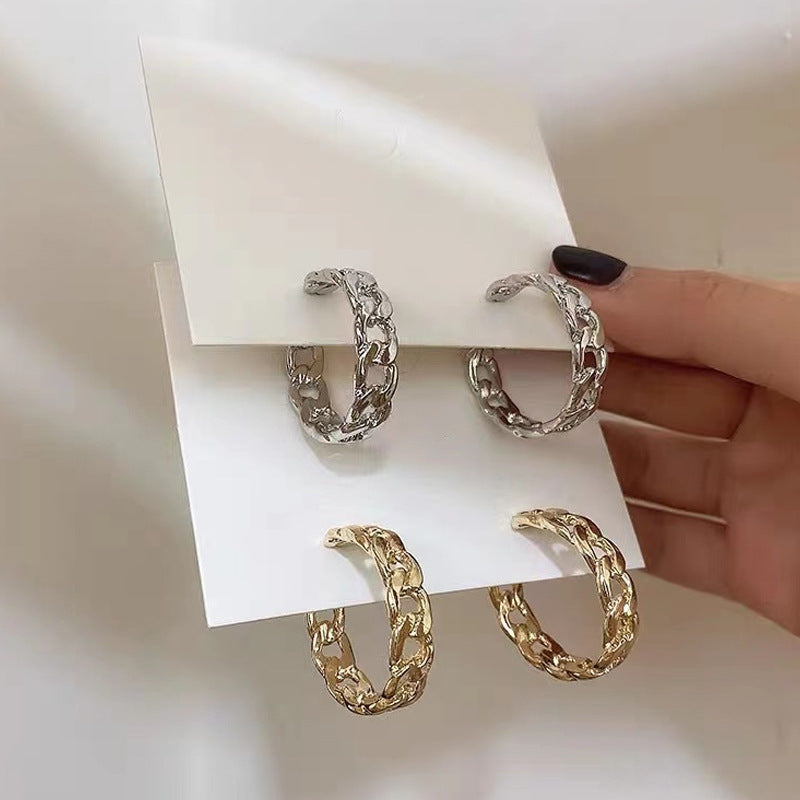 S925 Vintage Metal Hollow Chain Earrings Fashion