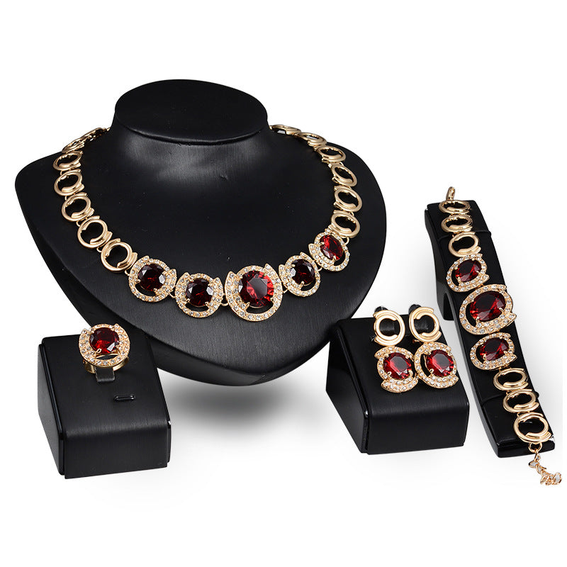 Blue Gem Bride Wedding Jewelry Set - 4-Piece Gold Accessories