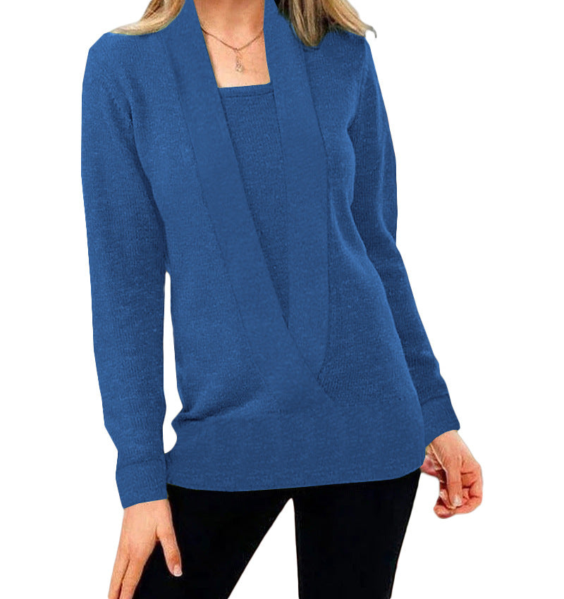 Women’s Knitted Solid Color Deep V-neck Sweater