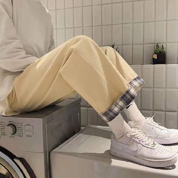 High-Waist Denim Cargo Pants with Nine Points