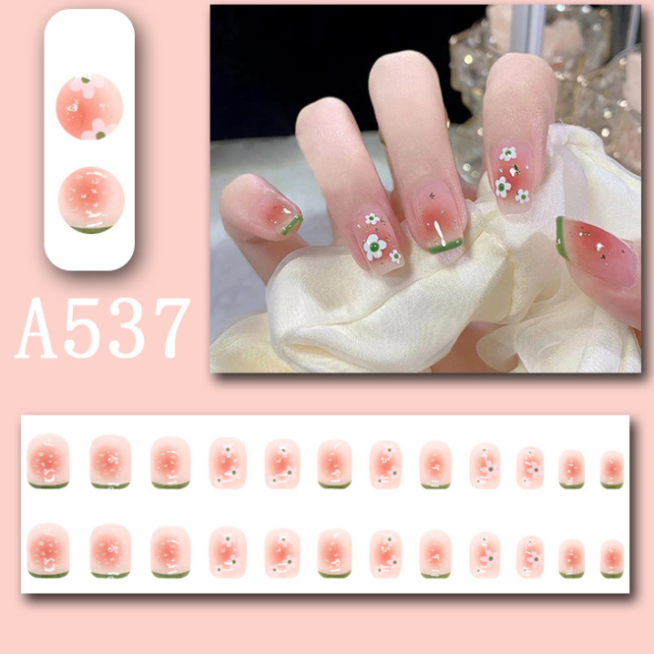 Summer French Blush Floral Short Manicure Nail Set