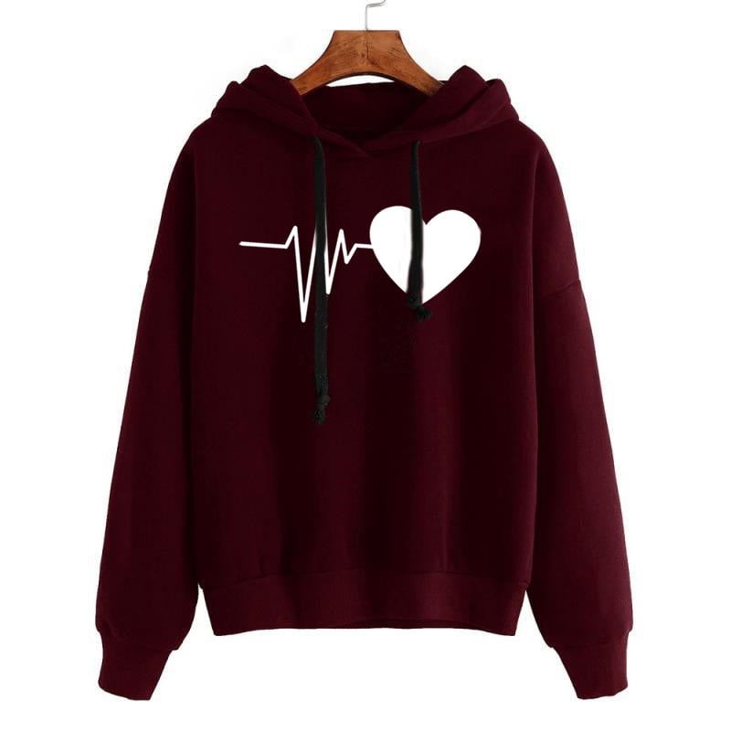 Heart Print Women’s Long Sleeve Streetwear Hoodie