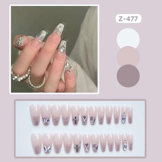 Broken Diamond Baroque Style Fake Nail Pieces - Pink