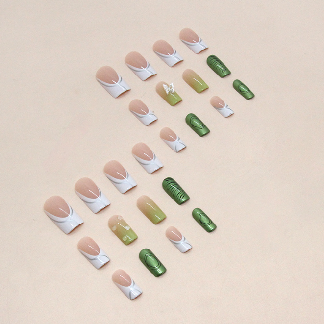 Diamond Style Aurora Green Nail Art with Butterflies