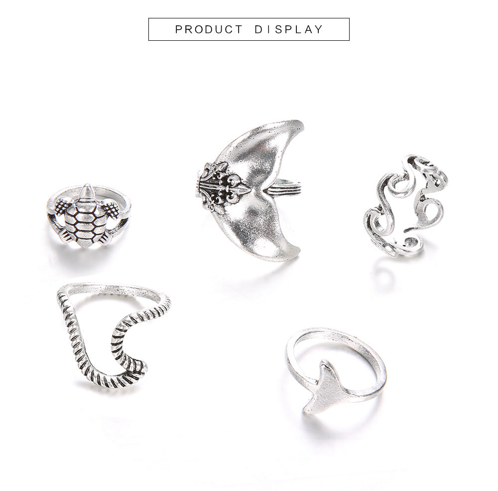 Bohemian Style Jewelry Set with Geometric Rings (5 Pieces)