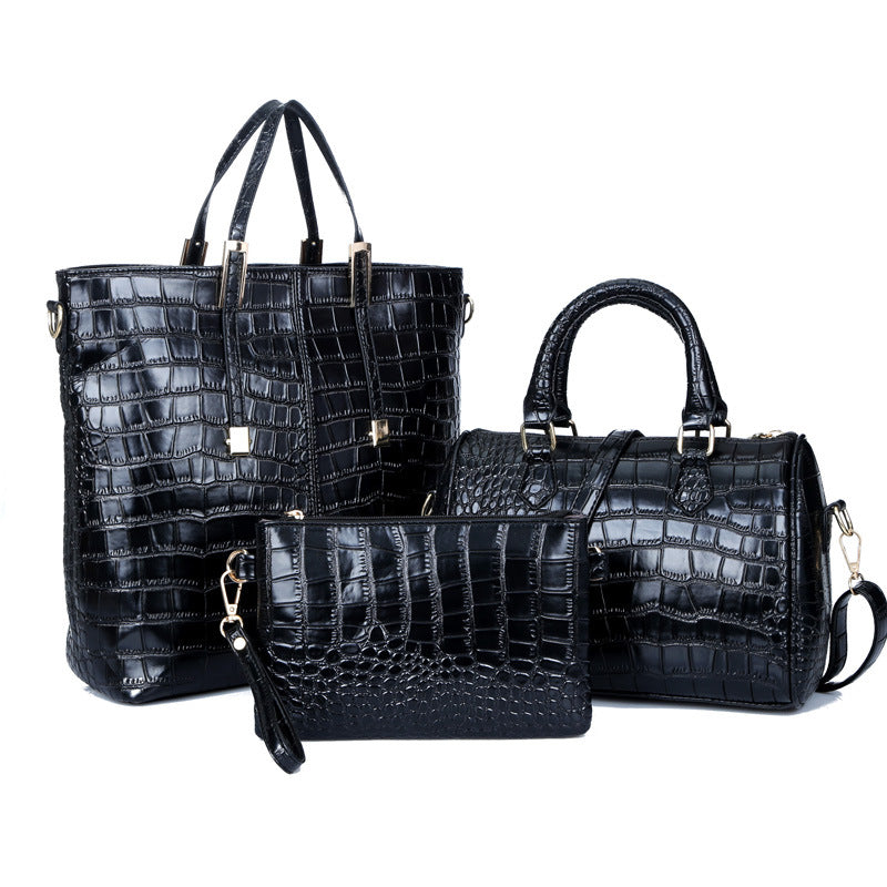 3-Piece Set of Stylish Crocodile Pattern Handbags